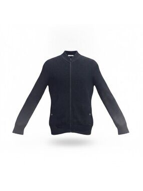 Calvin Klein Mens Black Cotton Acrylic Full-Zip Knit Cardigan Sweater Size Large